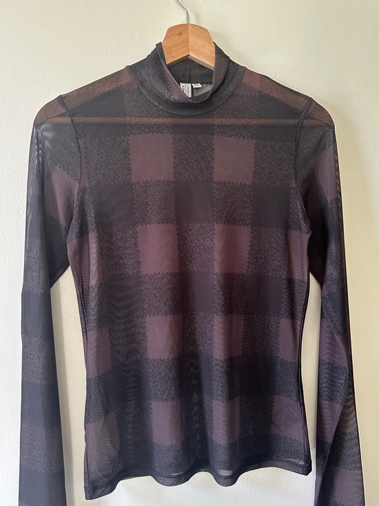 & Other Stories Tops - & Other Stories Sheer Plaid Mock Neck Top